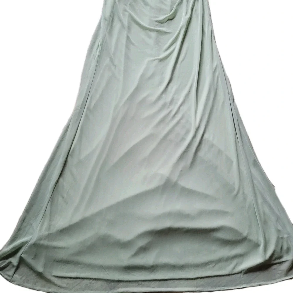 NEW Azazie SELAH Dusty Sage Green Flutter-Sleeve Chiffon Gown Size A6 Bridesmaid - Picture 4 of 8